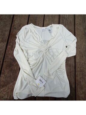 Y2k Emma James Womens White Long Sleeve Ring Detail Top Size Medium